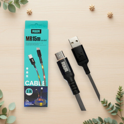 Кабель USB MRM MR15m LED USB-Micro, длина 1000мм, ток 3.1А, черный / Яркие LED эффекты и высокая скорость зарядки