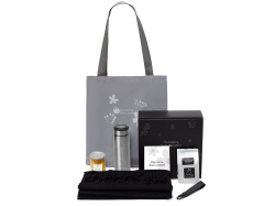 Подарочный набор «Re:f. Walk» с палантином, шоппером и термосом, Цвет черный
