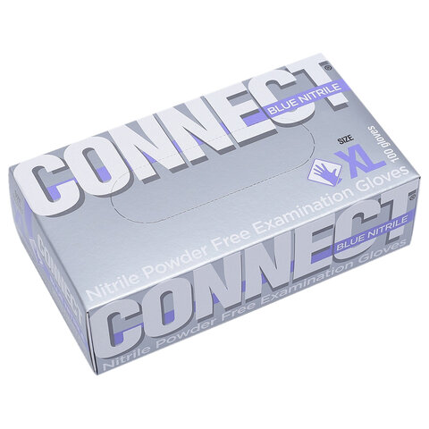 Перчатки смотровые нитриловые CONNECT, голубые, 50 пар (100 штук), размер XL (очень большие), -