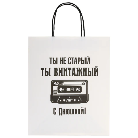 Пакет подарочный (1 штука) 26х13х32 см (L) "Funny Notes", ассорти, крафт, ЗОЛОТАЯ СКАЗКА, 700824