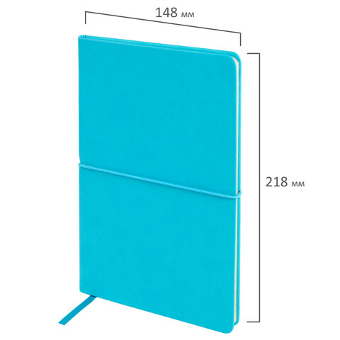 Блокнот А5 (148x218 мм), BRAUBERG "Metropolis X", под кожу, 80 л., резинка, клетка, бирюзовый, 111035
