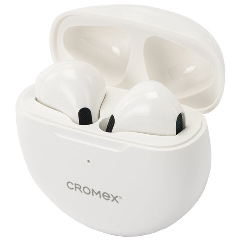 Наушники беспроводные TWS вкладыши с микрофоном CROMEX (КРОМЕКС) EP-T28W, Bluetooth 5.4, белые, 514121