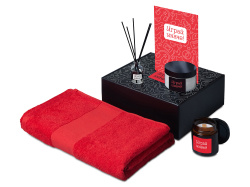 Подарочный набор «Re:y. Care» с полотенцем, солью для ванны и диффузором, Цвет красный