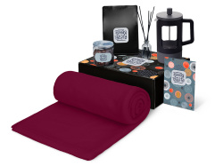 Подарочный набор «Re:y. Vive» с пледом, френч-прессом и кофе, Цвет бордовый
