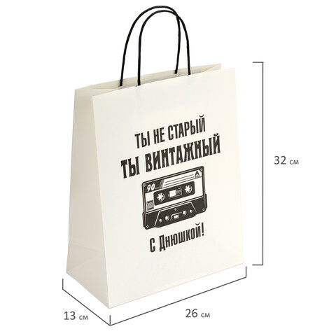 Пакет подарочный (1 штука) 26х13х32 см (L) "Винтажный", крафт, ЗОЛОТАЯ СКАЗКА, 700854