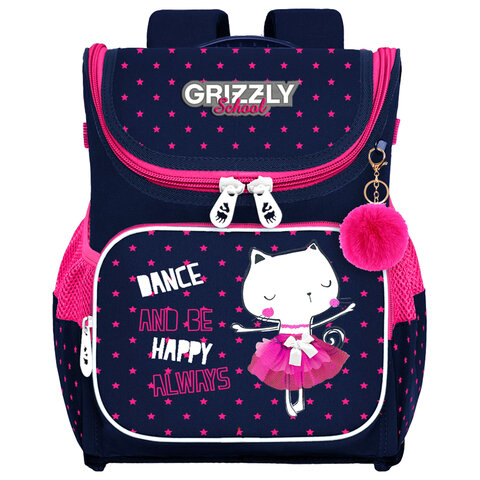 Ранец GRIZZLY эргономичная спинка, с брелоком, для девочек, "HAPPY ALWAYS", 35х26х16 см, RAl-294-1/1