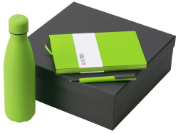 Подарочный набор «COLOR IT» c блокнотом, ручкой и термобутылкой, Размер гибкая обложка, Цвет зеленое яблоко