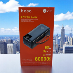 Внешний аккумулятор hoco J208, 80000 мАч, с быстрой зарядкой 22.5W QC 3.0, разъемы USB и USB-C, черный / Зарядка без границ для долгих путешествий