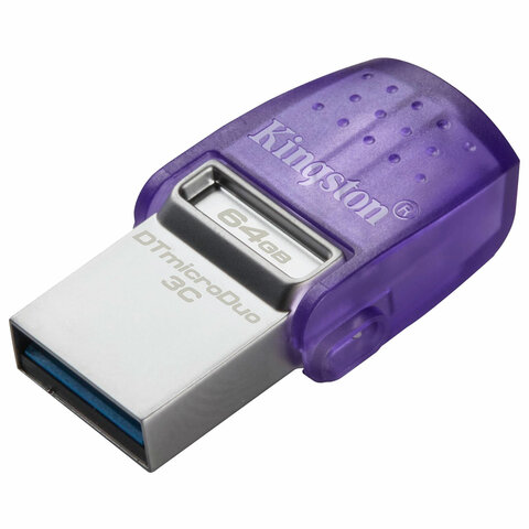 Флеш-диск 64 GB KINGSTON D microDuo 3C, разъем USB 3.1, Type-C, корпус, DTDUO3CG3/64GB