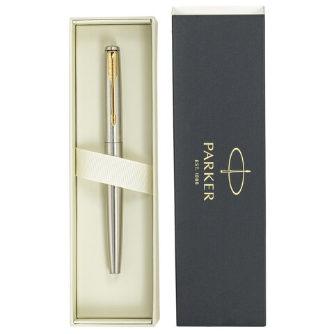 Ручка перьевая PARKER "Jotter Core Stainless Steel GT", ежедневник А5 черный, пакет, 880902