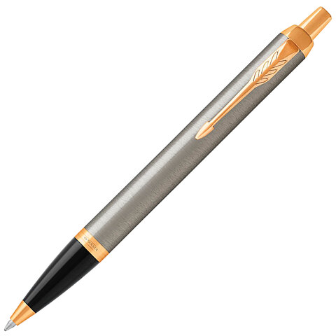 Ручка шариковая PARKER "IM Core Brushed Metal GT", серебристый матовый лак, позолота, синяя, 1931670