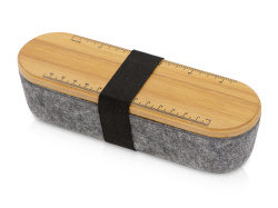 Пенал с линейкой и подставкой для телефона из бамбука «Haruki», Цвет натуральный, серый