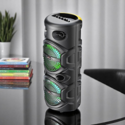 Караоке-колонка KINGSTER KST-7028, Bluetooth 5.0, 50 Вт, 3000 мАч, чёрный / Мощный звук и световые эффекты для ваших вечеринок