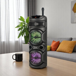 Беспроводная Bluetooth колонка Kingster KST-8812, RGB-подсветка, два 8-дюймовых динамика, 3600 мАч, черный / Мощный звук с ярким светом