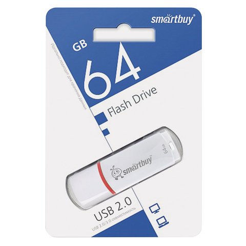 Флеш-диск 64 GB, SMARTBUY Crown, USB 2.0, белый, SB64GBCRW-W