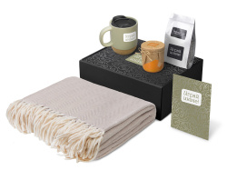 Подарочный набор «Re:y. Nest» с пледом, кружкой и вареньем, Цвет оливковый