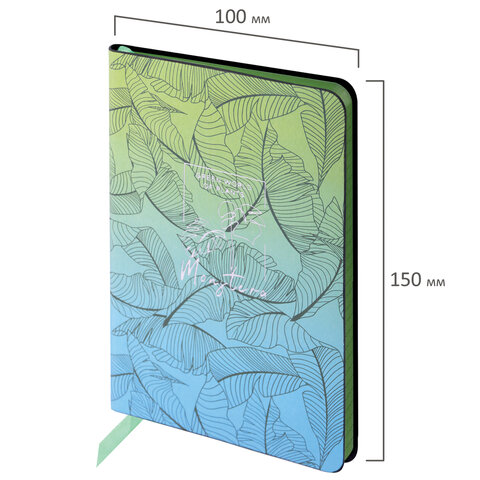 Блокнот МАЛЫЙ ФОРМАТ (100х150 мм) А6, BRAUBERG VISTA "Monstera", под кожу, гибкий, тиснение фольга, 80 л., 112093