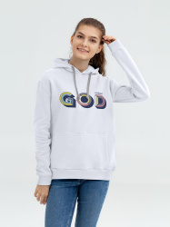 Толстовка с капюшоном «Новый GOD», белая, XS–XXL