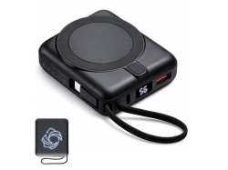 Магнитный беспроводной внешний аккумулятор c подсветкой лого «Энчант», 10000 мАч, Цвет черный