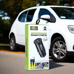 Автомобильное зарядное устройство Carlive CR20t, выходной ток 5V/2.4A, 2 USB-порта, мощность 24 Вт, кабель Type-C 1 м, черный / Двойная зарядка с современным кабелем в комплекте