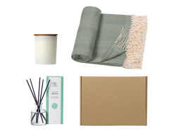 Подарочный набор для дома с пледом, свечой и диффузором, Цвет зеленый оливковый