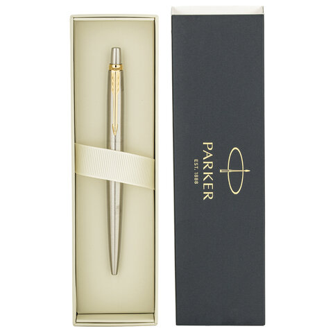 Ручка шариковая PARKER "Jotter Core Stainless Steel GT", ежедневник А5 черный, пакет, 880886