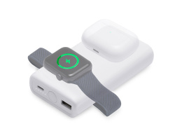 Внешний беспроводной аккумулятор 2-в-1 с функцией зарядки Apple Watch, QC/PD «AtomIQ», 10000 мАч, Цвет белый