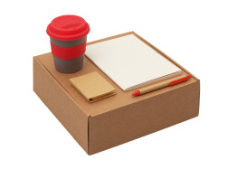 Набор «Halm» с блокнотом, ручкой и стаканом, Цвет красный, бежевый, коричневый, серый