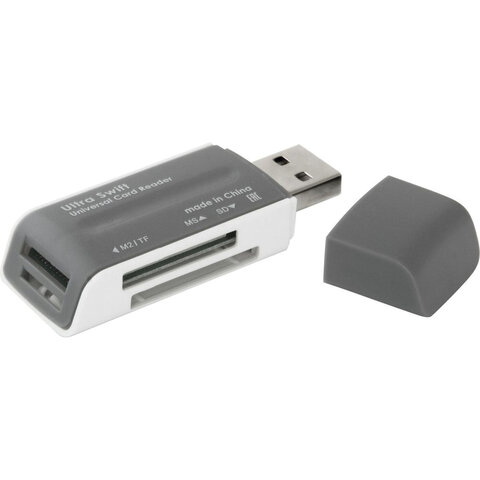 Картридер DEFENDER Ultra Swift, USB 2.0, порты SD, MMC, TF, M2, XD, MS, 83260