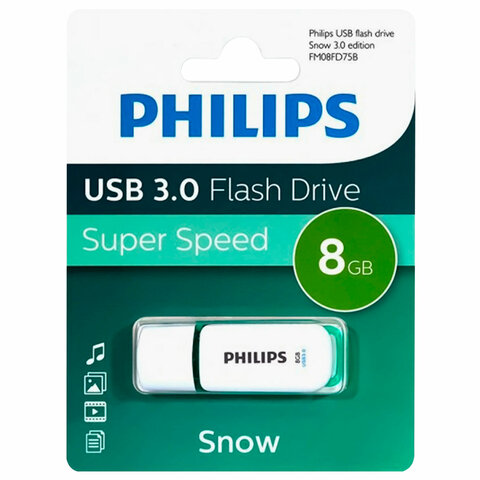 Флеш-диск 8 GB PHILIPS SNOW, разъем USB 3.0, зеленый, FM08FD75B/97