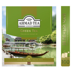 Чай AHMAD (Ахмад) "Green Tea" зеленый, 100 пакетиков по 2 г, 478i-08