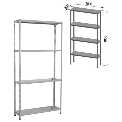 Стеллаж металлический BRABIX "MS KD-180/30-4", 1800х1000х300 мм, 4 полки, сборная стойка, 291114, S240BR143402