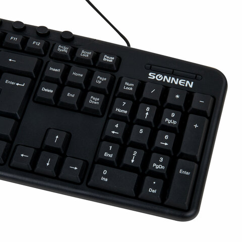 Клавиатура проводная SONNEN KB-8137, USB, 104 клавиши + 9 дополнительных, мультимедийная, черная, 512652