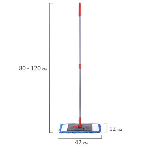 Швабра с флаундером 40 см, черенок 80-120 см, еврорезьба, насадка МОП микрофибра СИНЕЛЬ, индивидуальная упаковка пакет, LAIMA, 606314