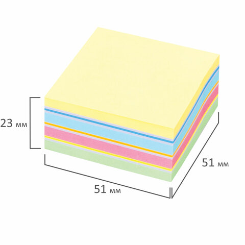 Блок самоклеящийся (стикеры) STAFF, ПАСТЕЛЬНЫЙ, 51х51 мм, 250 листов, 8 цветов, 129348
