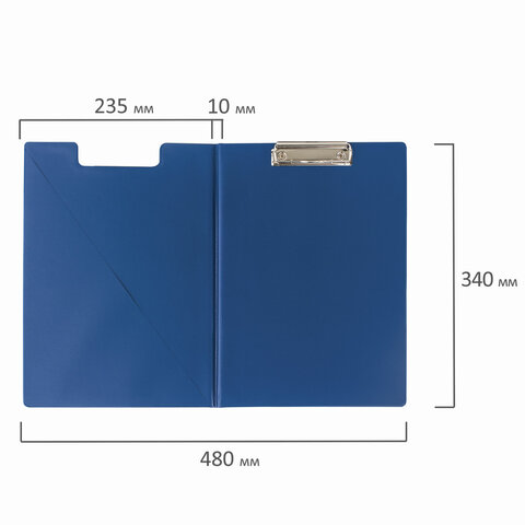 Папка-планшет ОФИСМАГ, А4 (340х240 мм), с прижимом и крышкой, картон/ПВХ, РОССИЯ, синяя, 225983