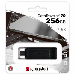 Флеш-диск 256 GB KINGSTON DataTraveler 70, разъем Type-C 3.2, черный, DT70/256GB