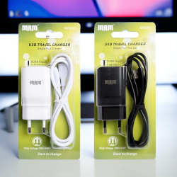 Сетевое зарядное устройство MRM MR24m 5V/2.4A, 2USB, с кабелем Micro 1,2м, черный и белый цвет