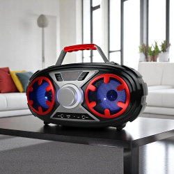 Акустическая система ITK Boom Box T-360, Bluetooth 4.2, 4-дюймовые динамики, FM-радио, черный с красными элементами / Мощный звук с яркой подсветкой для вечеринок