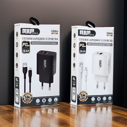 Сетевое зарядное устройство MRM XQ65 PD20W + QC3.0 5V/3.1A, 1USB, с кабелем Micro 1м, черный и белый цвет / Мощное и универсальное решение для быстрой и эффективной зарядки