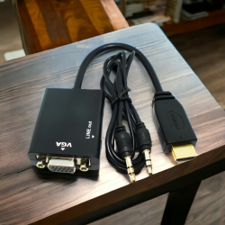 Преобразователь видео с HDMI на VGA +, с аудиокабелем 3,5 мм / Поддержка преобразования цифрового сигнала в аналоговый