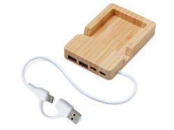 USB-хаб «Memo», 2*USB, 2*Type C, Цвет натуральный