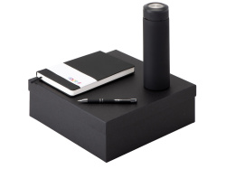 Подарочный набор "Color it" с блокнотом, металлической ручкой и термосом, Размер магнитная обложка, Цвет черный