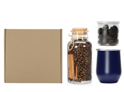 Подарочный набор с термокружкой, кофе и миндалем в шоколаде, Цвет синий