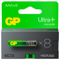 Батарейки КОМПЛЕКТ 8 шт., GP Ultra Plus G-Tech, AAA (LR03), алкалиновые, мизинчиковые, 24AUPA21-2CRB8