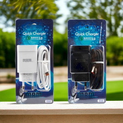 Сетевое зарядное устройство MRM S50i QC3.0 1USB, с кабелем Lightning 1м, черный и белый цвет