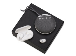 Подарочный набор с колонкой и наушниками «Full Music», Цвет белый, серый