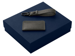 Подарочный набор Long River: картхолдер, ремешок для ключей, Размер С лого, Цвет черный/синий