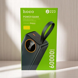 Внешний аккумулятор Hoco J223 с индикацией заряда, 60000mAh, разъемы USB и Lightning/Type-C, черный / С универсальным встроенным кабелем