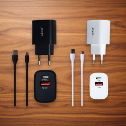 Сетевое зарядное устройство MRM XQ65 PD20W + QC3.0 5V/3.1A, 1USB, с кабелем Type-C 1м, черный и белый цвет